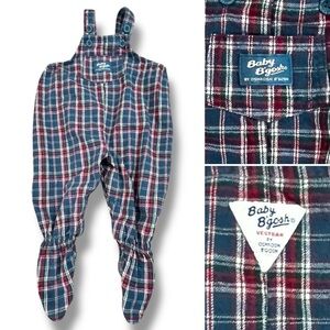 Oshkosh Footed Overalls Vintage Plaid Flannel Vestbak Baby 6/9m